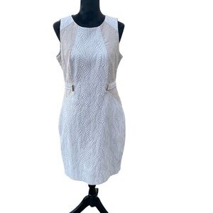 Calvin Klein Textured White and Gray Mini Dress